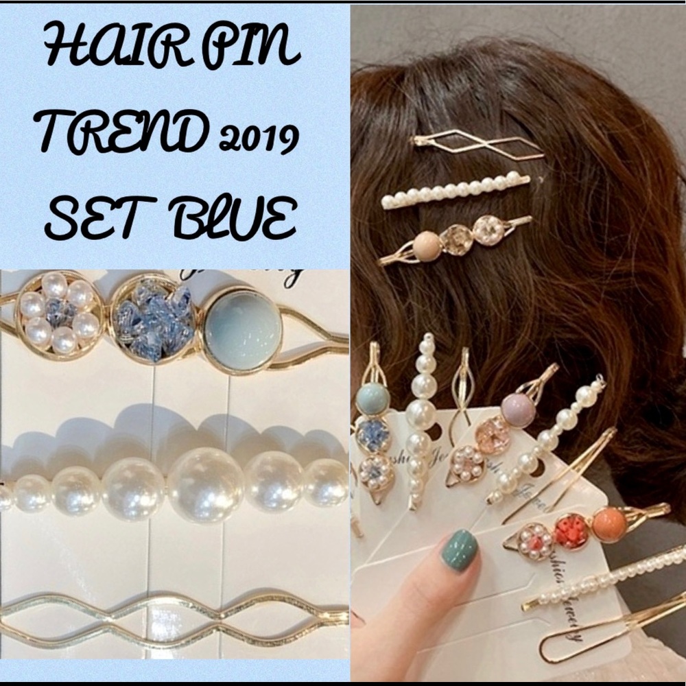 GIFT 🎁 HAIR CLIP PEARLS &LIGHT BLUE DRUZZY STONE - Picture 2 of 3